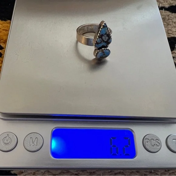 ❤️ Golden Hills Turquoise 925 Southwestern Navajo 2 Stone Adj Ring 6.2gm Unisex - Picture 14 of 16